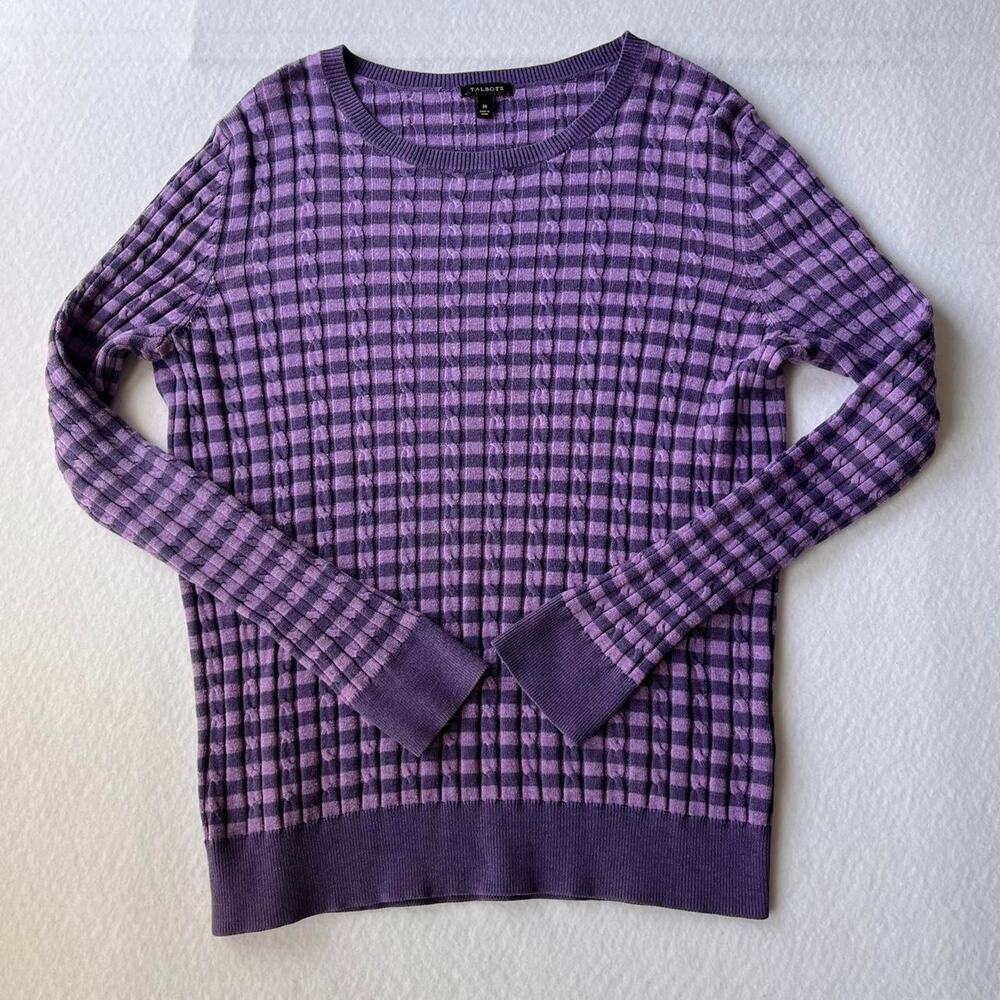 Purple striped cable knit sweater